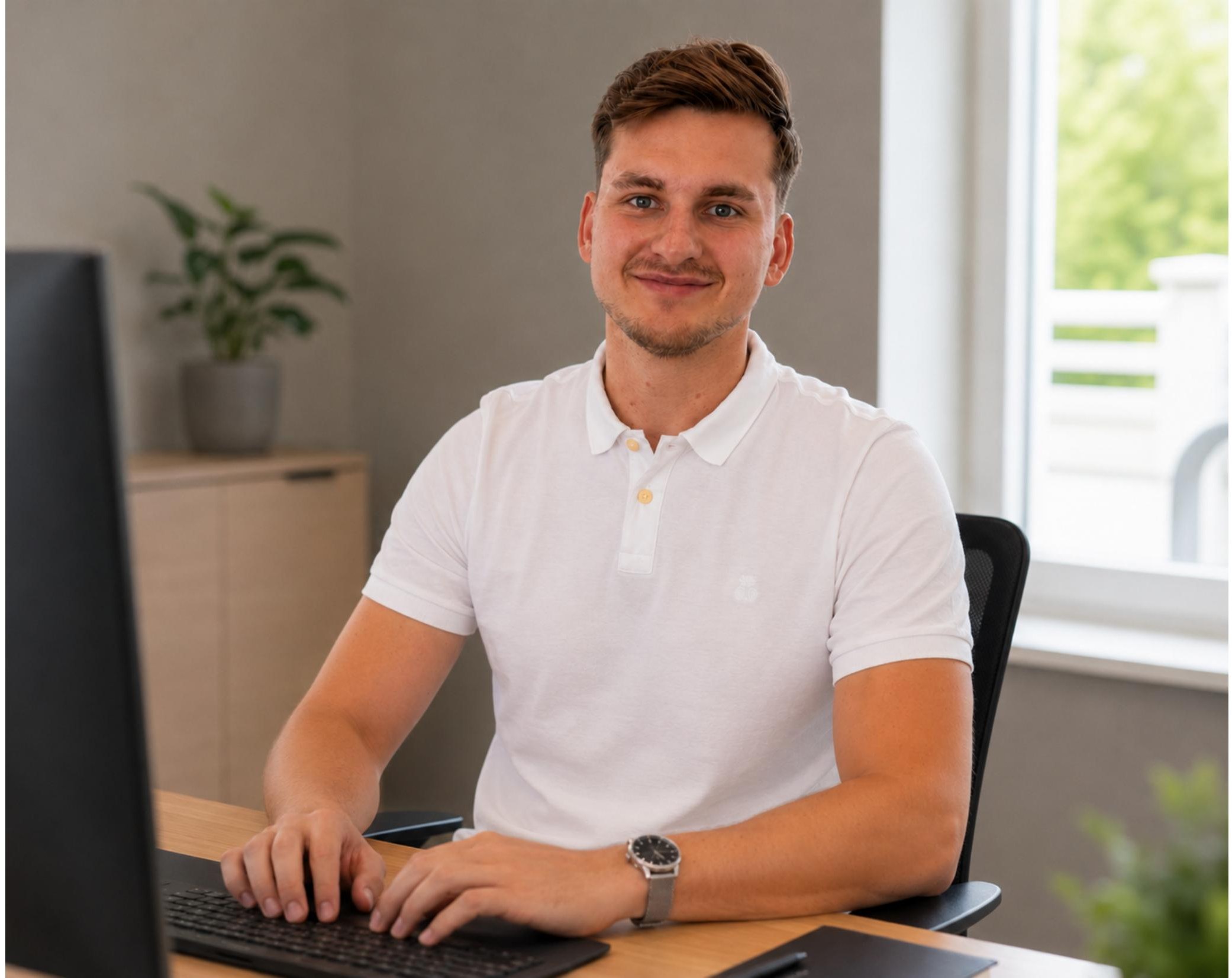 Niklas Schöffler working at his desk in Munich